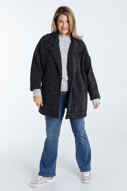 Manteau uni en tissu moucheté avec laine-Paprika-7