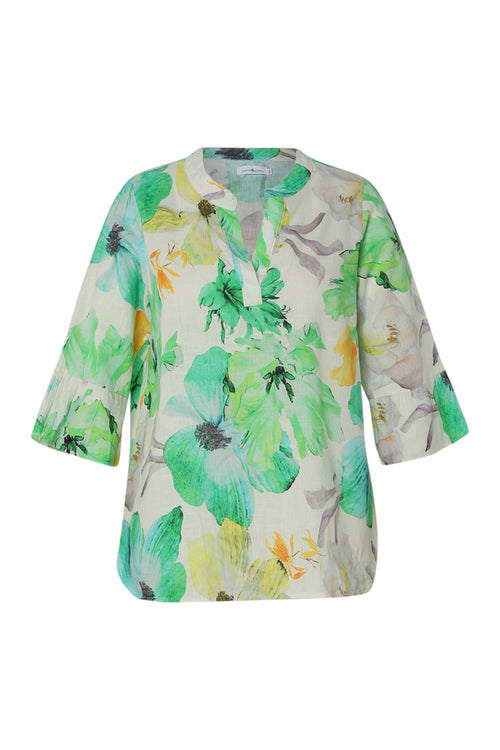 Blouse en lin imprimé floral-Paprika-10