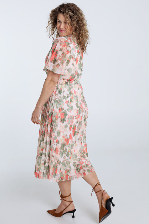 Robe en voile imprimé floral avec lurex-Paprika-2