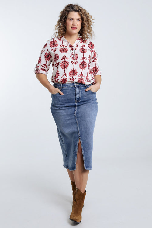 Blouse détail ajouré imprimé bicolore-Paprika-9