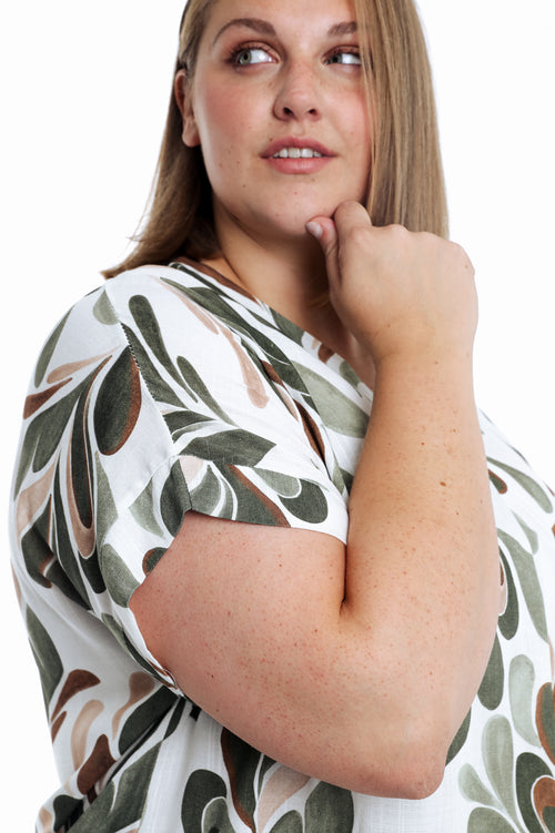 Blouse en viscose imprimé feuillage-Paprika-4