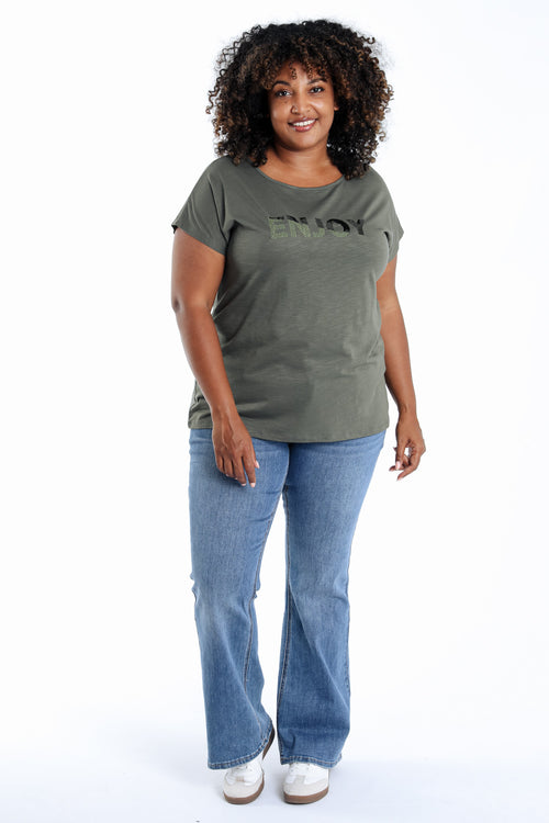 T-shirt en coton uni Enjoy en sequins-Paprika-7