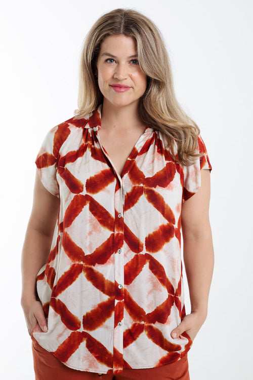 Blouse en viscose imprimé graphique-Paprika-1