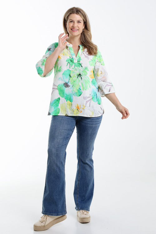Blouse en lin imprimé floral-Paprika-8