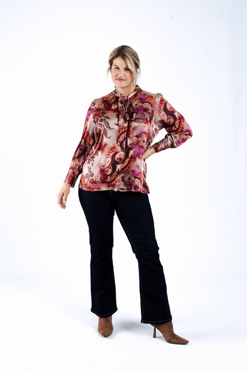Chemise lavallière imprimé cachemire flou-Paprika-7