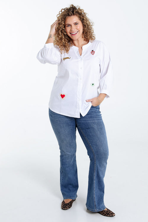 Chemise en coton unie avec écussons-Paprika-7
