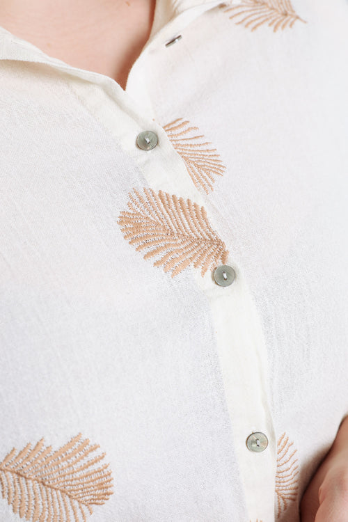 Chemise en coton unie avec feuilles brodées-Paprika-6