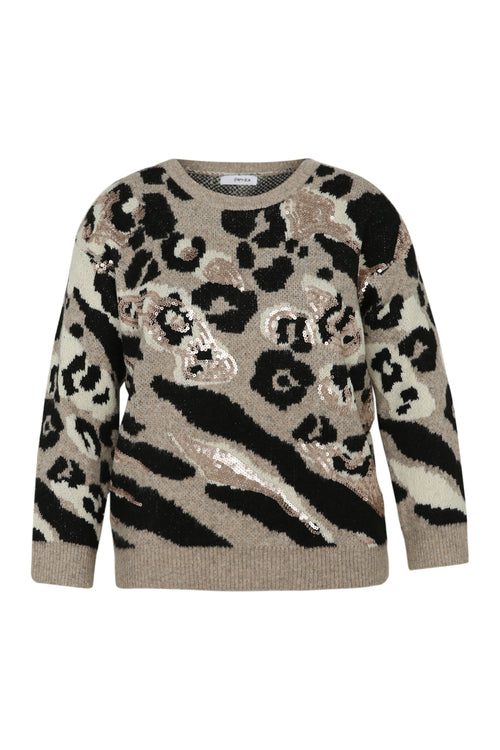 Pull imprimé peau de bête détail sequins-Paprika-11