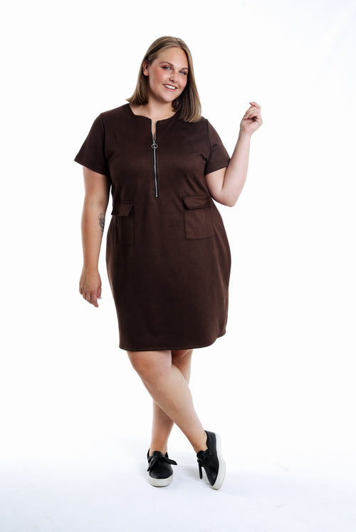 Robe en effet suédine unie-Paprika-7