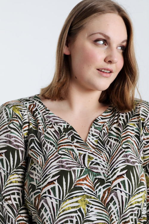 T-shirt en maille froide imprimé feuilles-Paprika-5