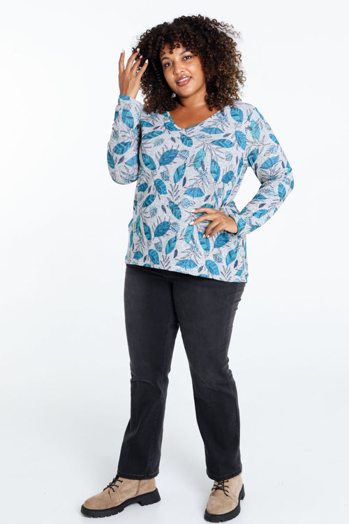 T-shirt maille chaude imprimé feuilles avec strass-Paprika-9