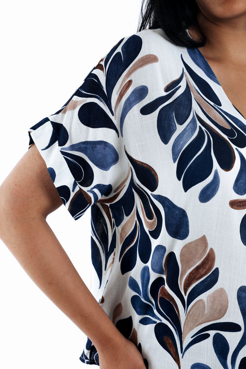 Blouse en viscose imprimé feuilles-Paprika-4