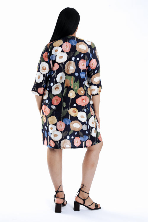 Robe courte en viscose imprimé coquelicots-Paprika-2