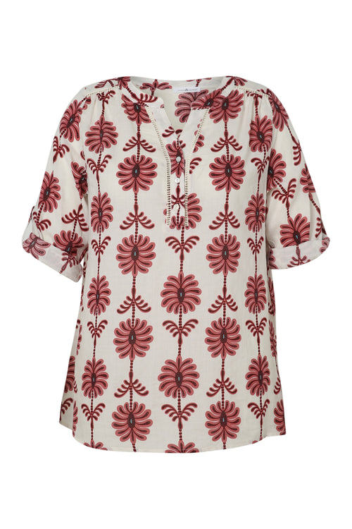 Blouse détail ajouré imprimé bicolore-Paprika-10