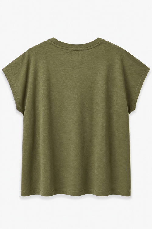 T-shirt en coton uni texturé + coeur brodé-Paprika-2