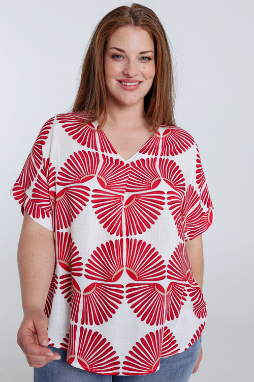 Blouse en viscose imprimé graphique bicolore-Paprika-2